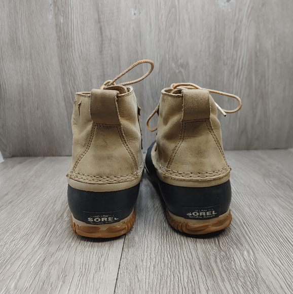 Sorel Out N‎ About Leather Snow Boot Ankle Duck Bootie Tan Black NL2133 Rain 9 - Picture 5 of 11